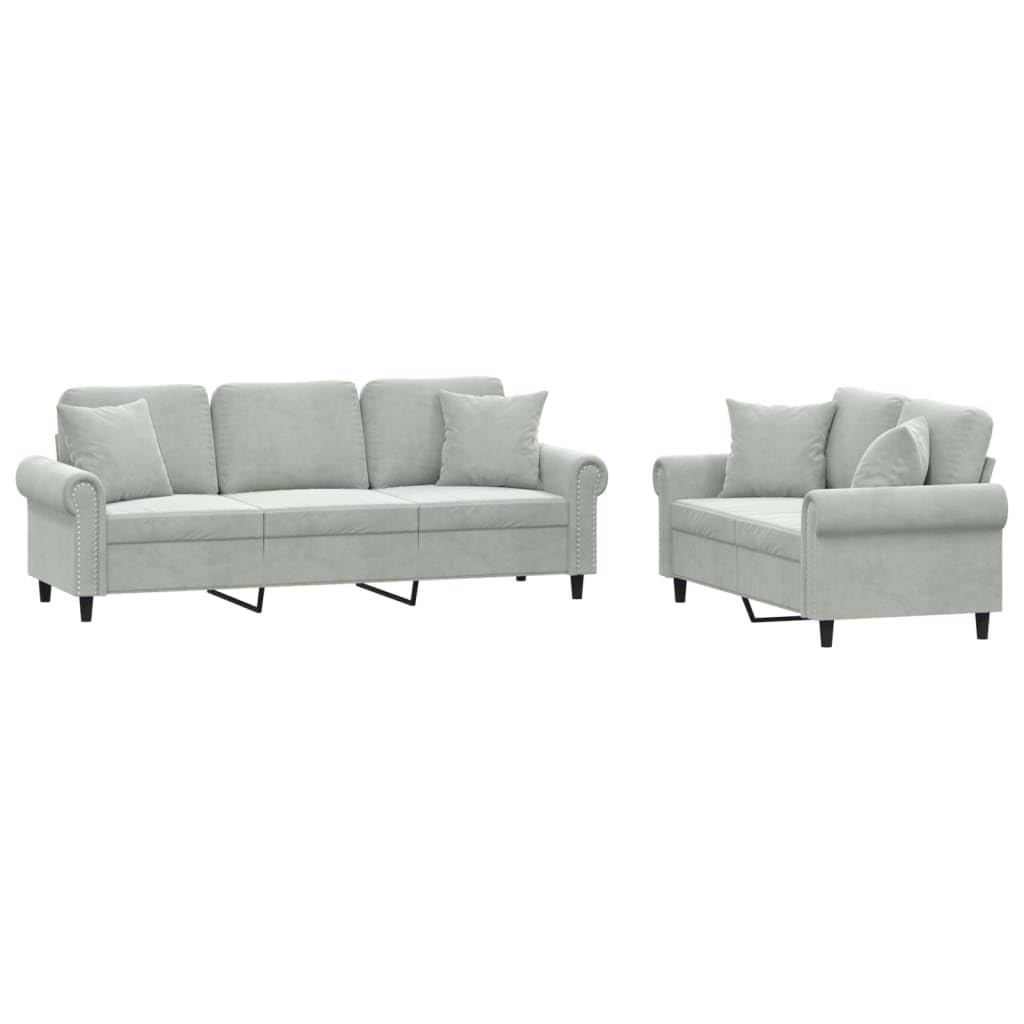 Light Gray Velvet 2 Piece Sofa Set A525