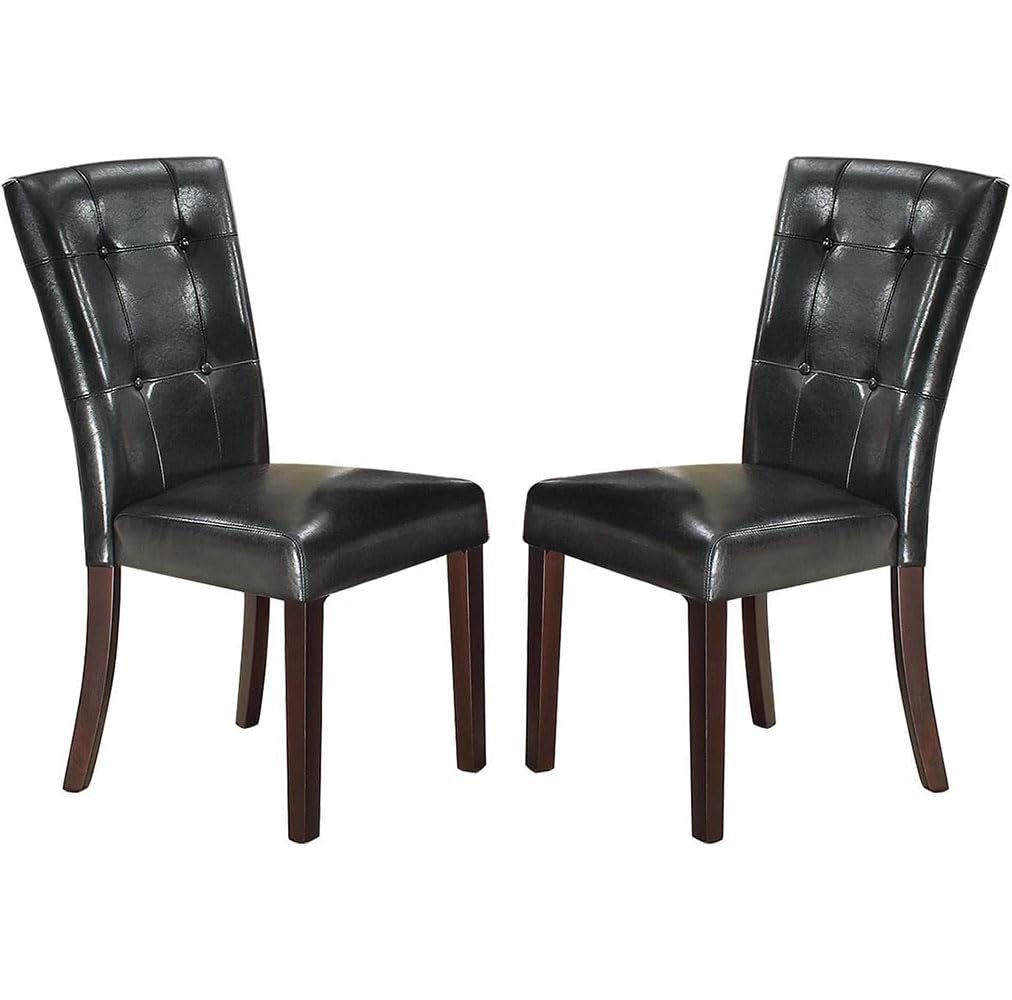 Set of 2 Black Faux Leather Tufted Dining Chairs N89752