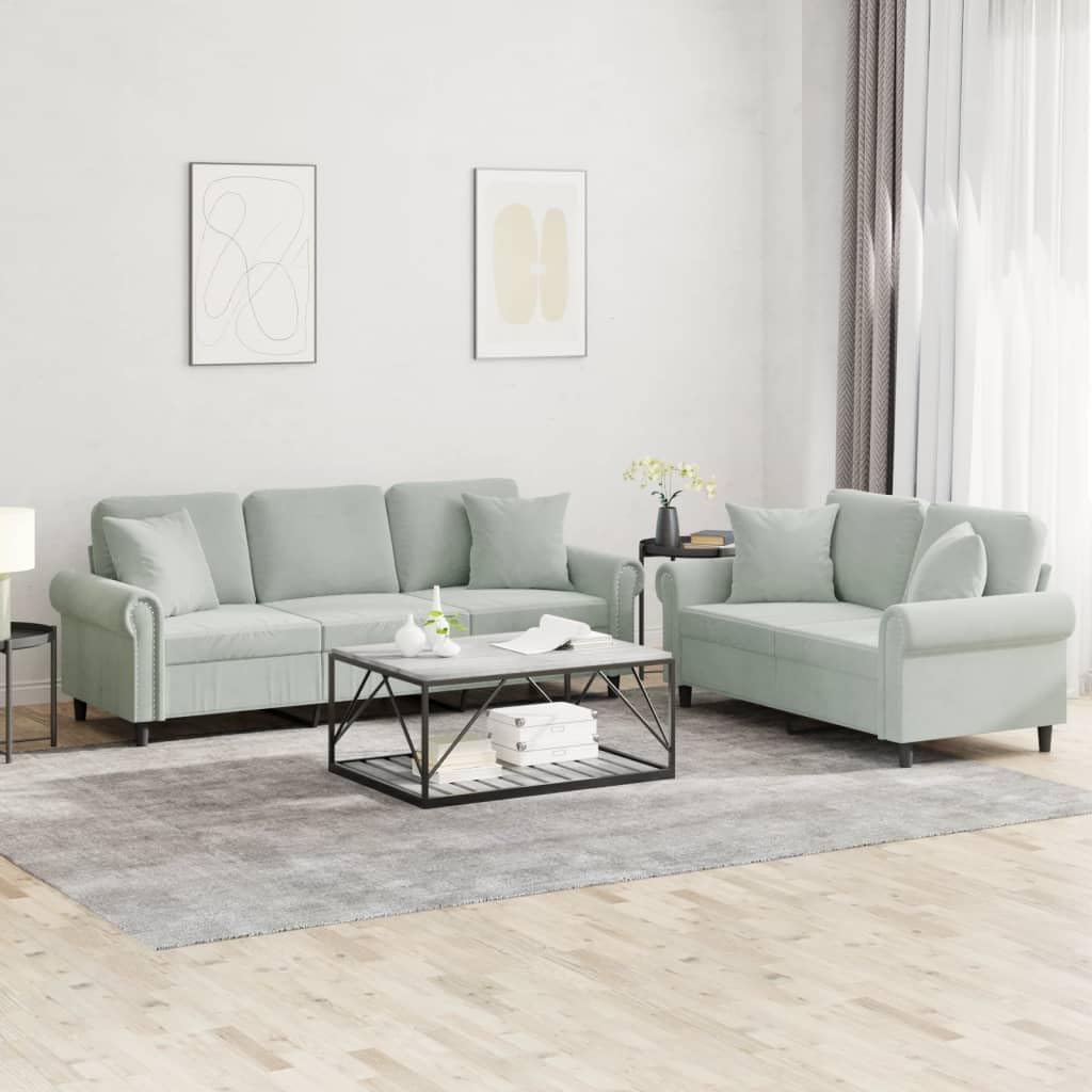 Light Gray Velvet 2 Piece Sofa Set A525
