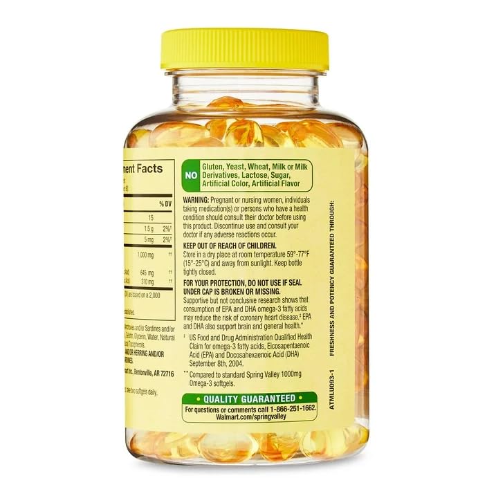 Omega-3 Fish Oil 1000 mg 120 Count Softgels Dietary Supplement X435