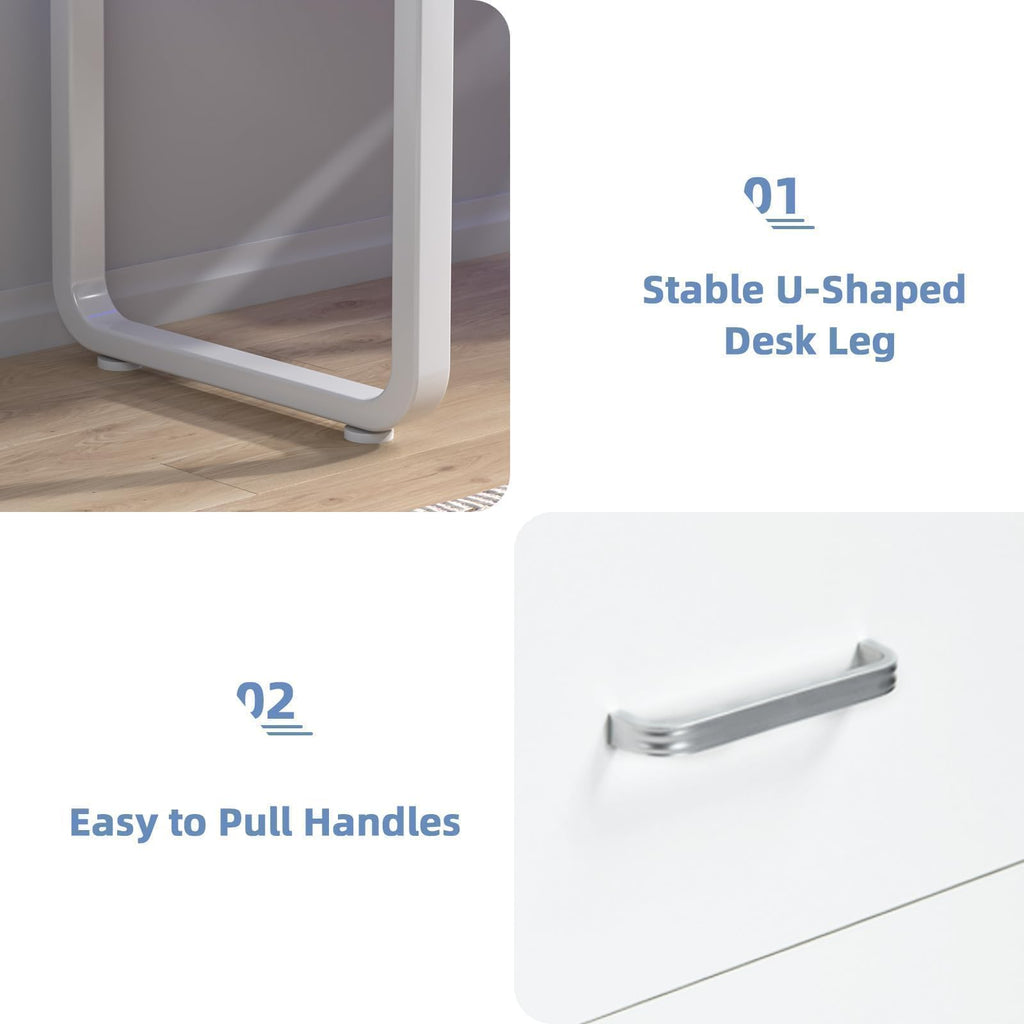 White Office Desk with 3 Drawers Y870