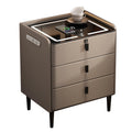 Khaki Nightstand with Wireless Charging Station and 3 Drawers X81105
