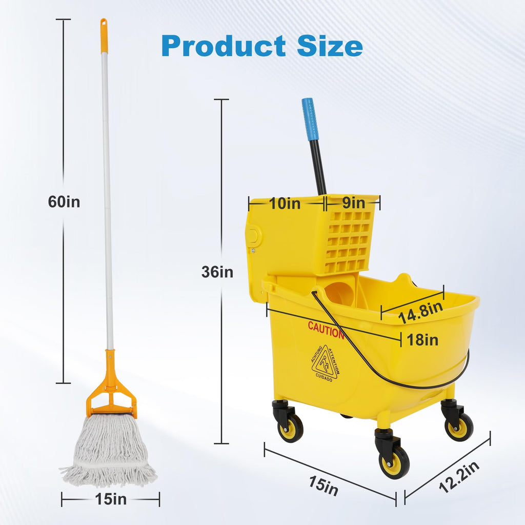 35 Qt Mop Bucket with Side Press Wringer on Wheels Q1458