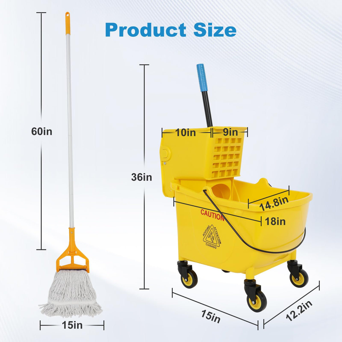 35 Qt Mop Bucket with Side Press Wringer on Wheels Q1458