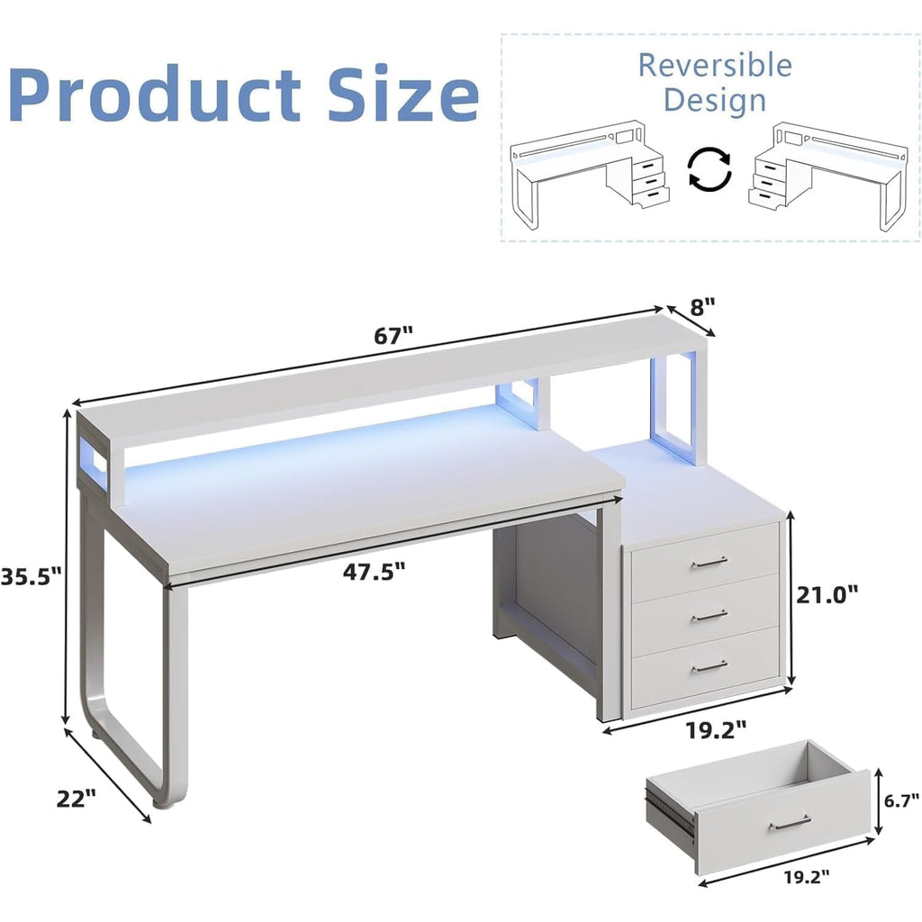 White Office Desk with 3 Drawers Y870