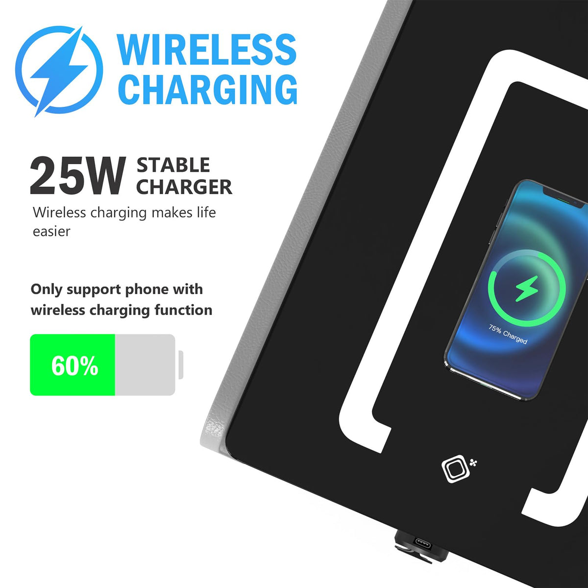 Wireless Charging Nightstand with 2 Drawers K8939