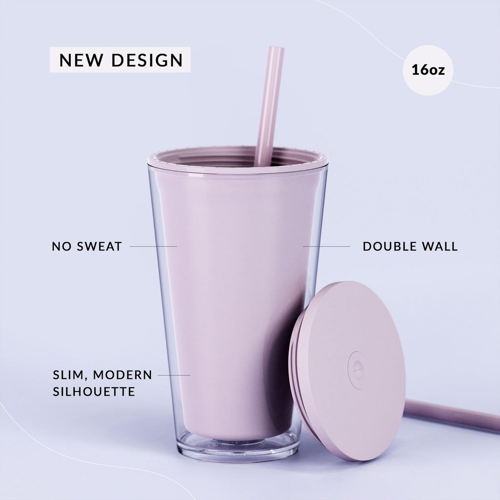 Clear 16oz Insulated Acrylic Tumbler with Lid and Straw, 2 Pack I1526