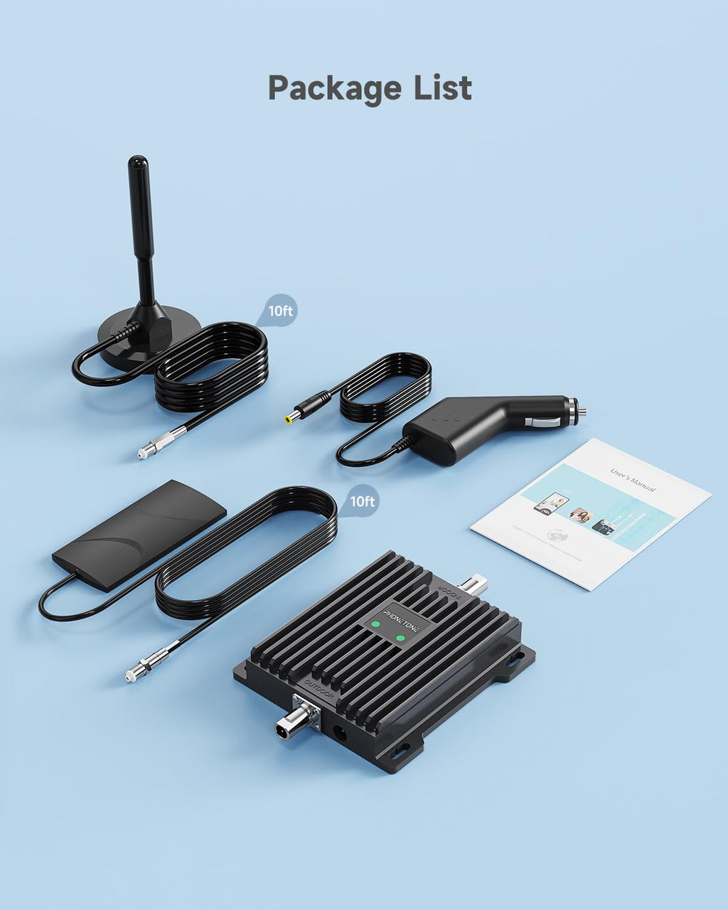 Vehicle Cell Phone Signal Booster with Omni-Directional Roof Antenna Grey C185