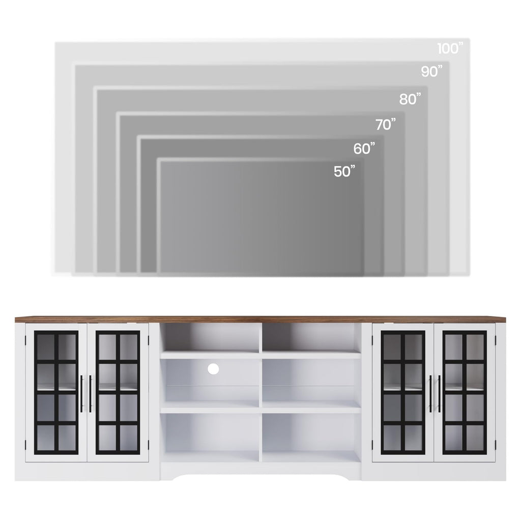 White TV Stand with Storage Cabinet and 3-Tier Open Shelves B21673