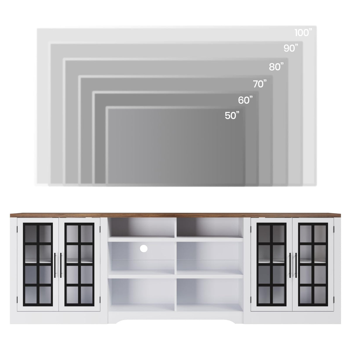 White TV Stand with Storage Cabinet and 3-Tier Open Shelves B21673