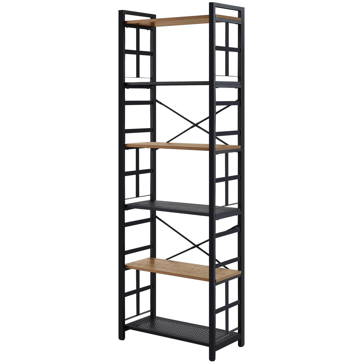 6 Tier 70 inch Tall Brown Bookshelf W2705
