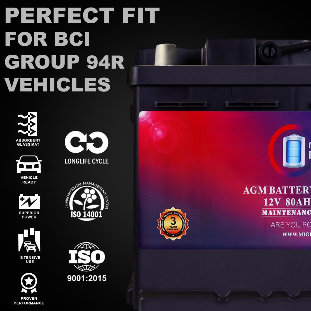 12V 80AH 850 CCA Replacement Battery S6634