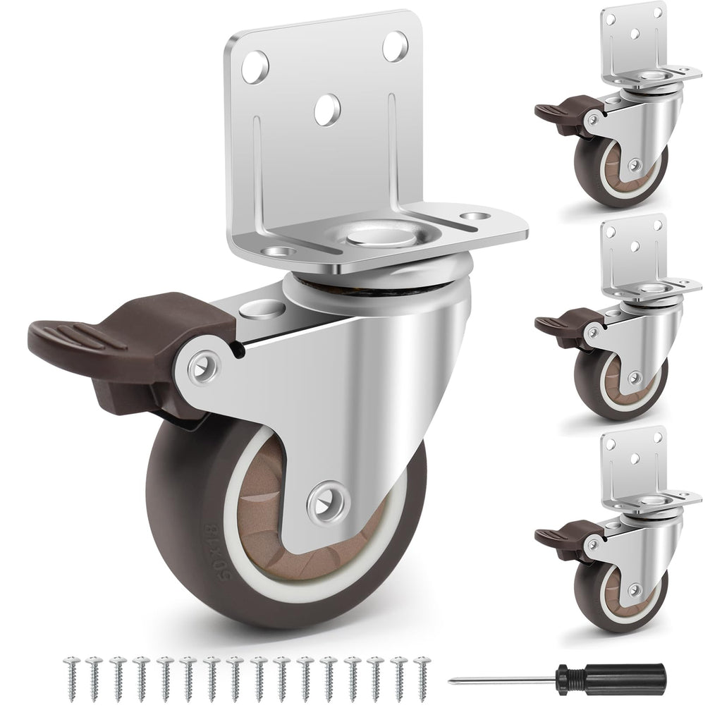 2 Inch L-Shaped Rubber Casters Set of 4 with Brakes E486327