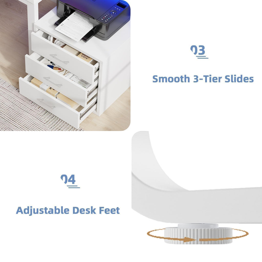 White Office Desk with 3 Drawers Y870