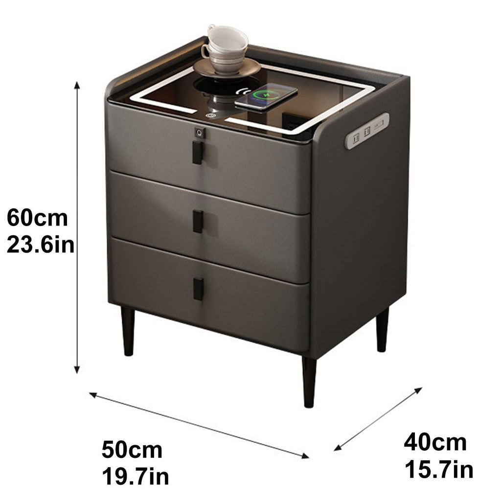Khaki Nightstand with Wireless Charging Station and 3 Drawers X81105