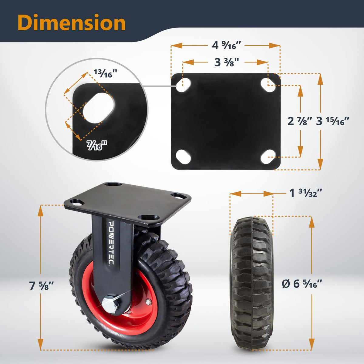 6 Inch Caster Wheels Set of 4 Heavy Duty Rubber A906