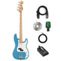 California Blue Precision Bass Guitar Bundle with Headphone Amp, Cable, Tuner, Strap O673
