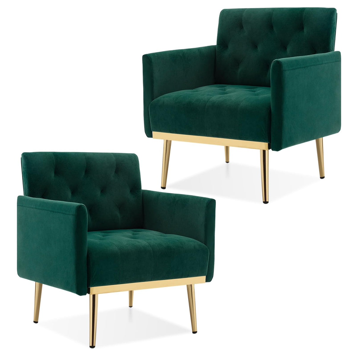 Green Velvet Button Tufted Armchair Set of 2 K594
