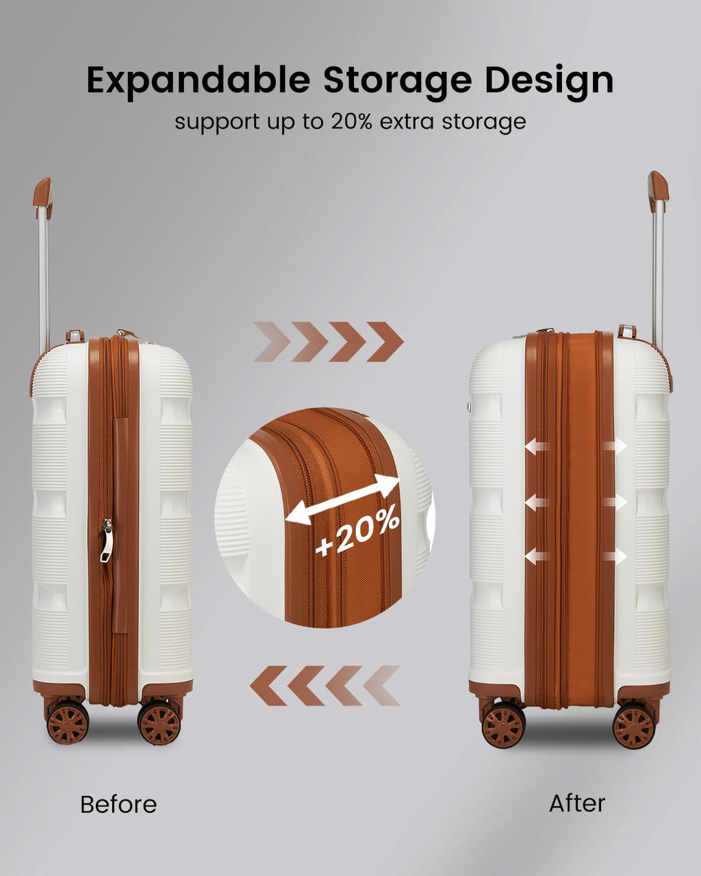 20 Inch Expandable Carry on Luggage White T263346