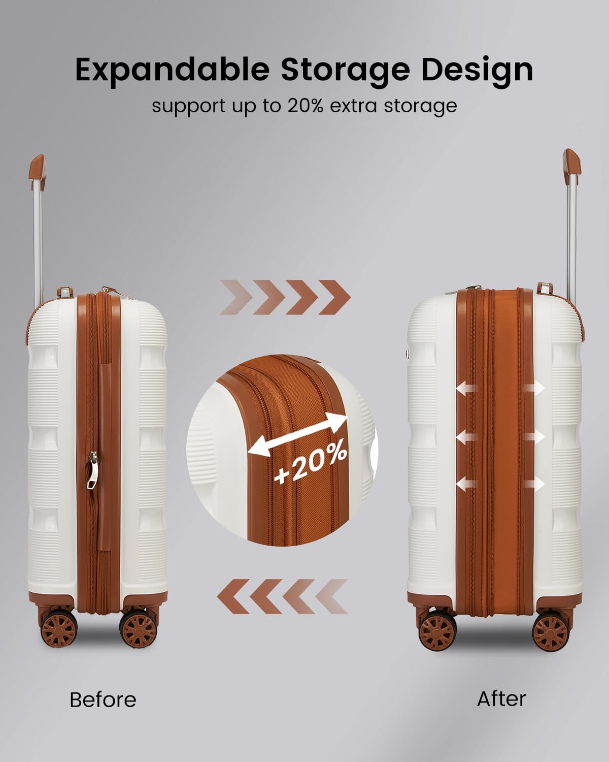 20 Inch Expandable Carry on Luggage White T263346