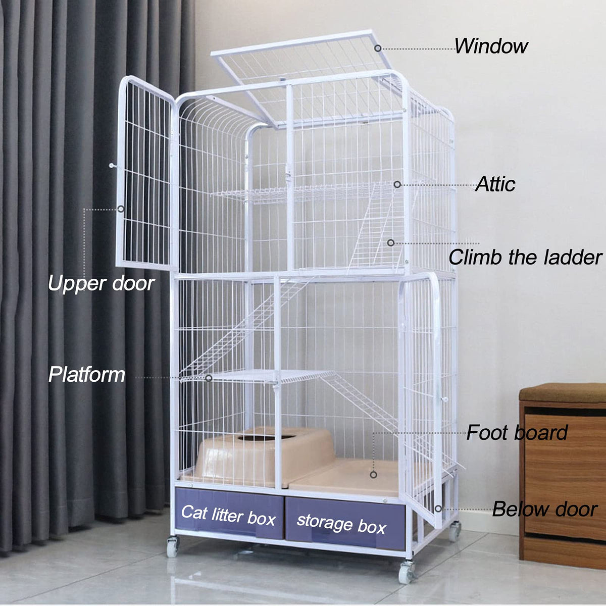 Heavy Duty Metal Cat Cage Dog Crate with Four Wheels H415
