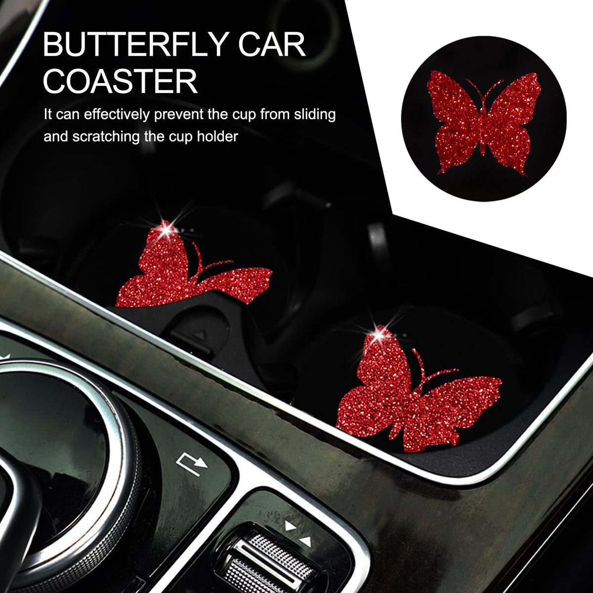 2 PCS Bling Rhinestone Non-Slip Car Coaster F7542