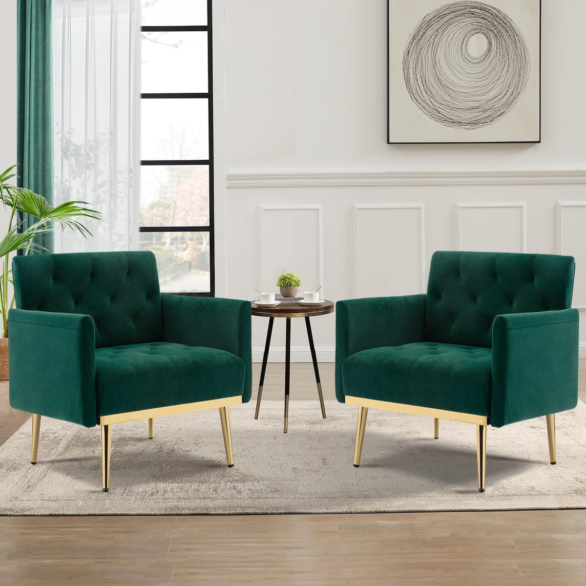 Green Velvet Button Tufted Armchair Set of 2 K594