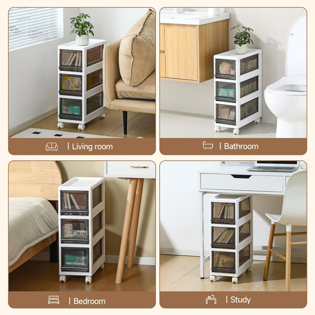 3 Drawer Plastic Storage Organizer with Wheels T588