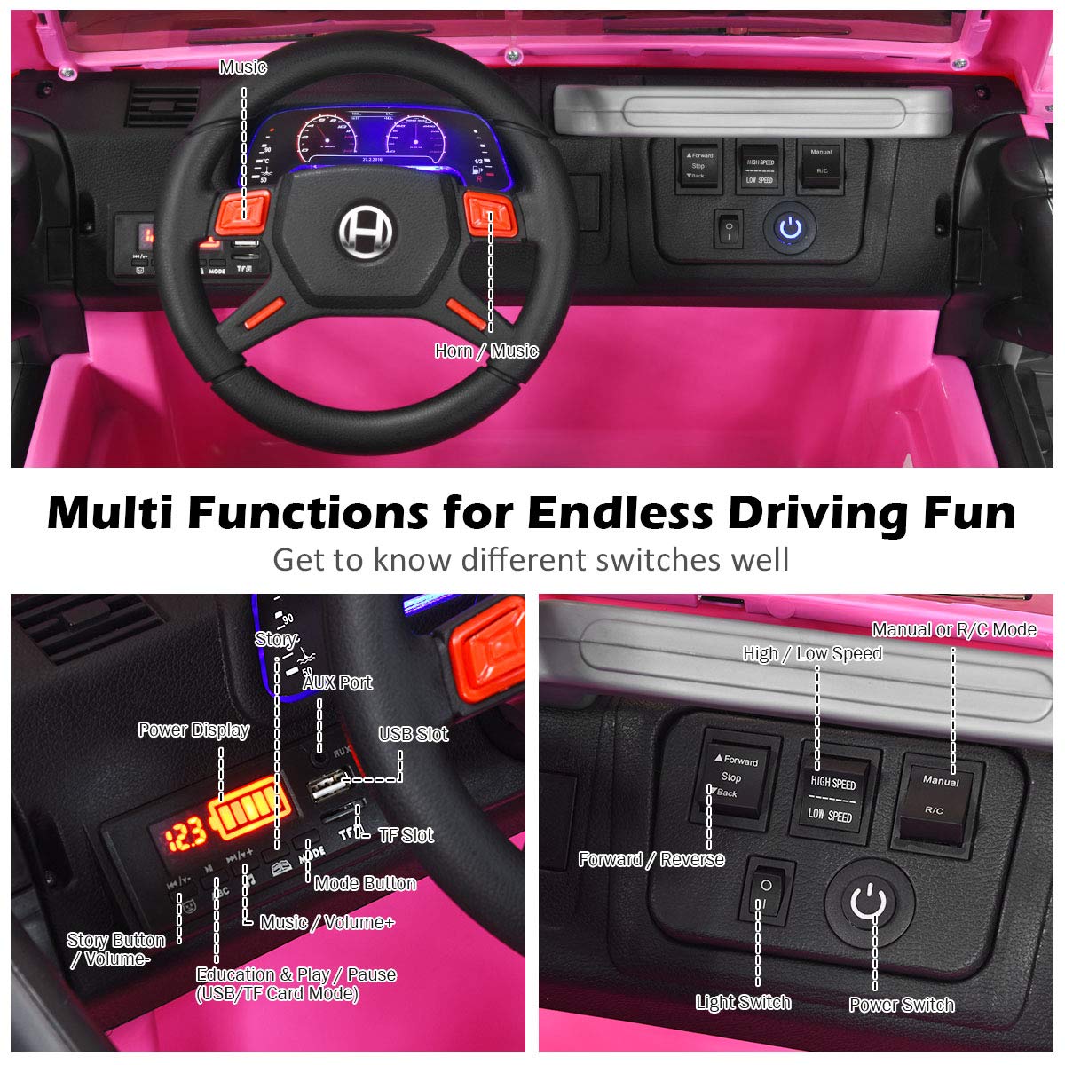 12V Battery Powered Ride on Truck with Remote Control, Pink E1205