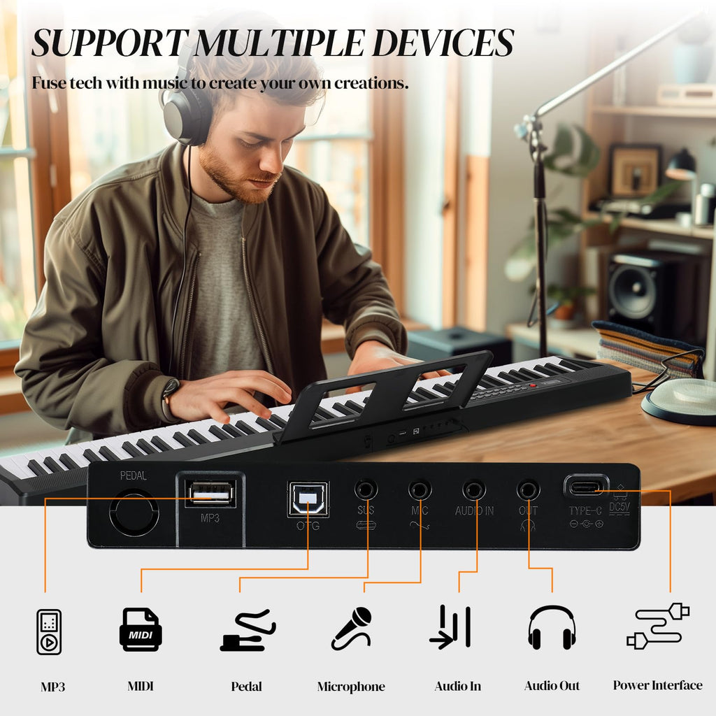 88 Key Foldable Electronic Keyboard Piano with Stand E74523