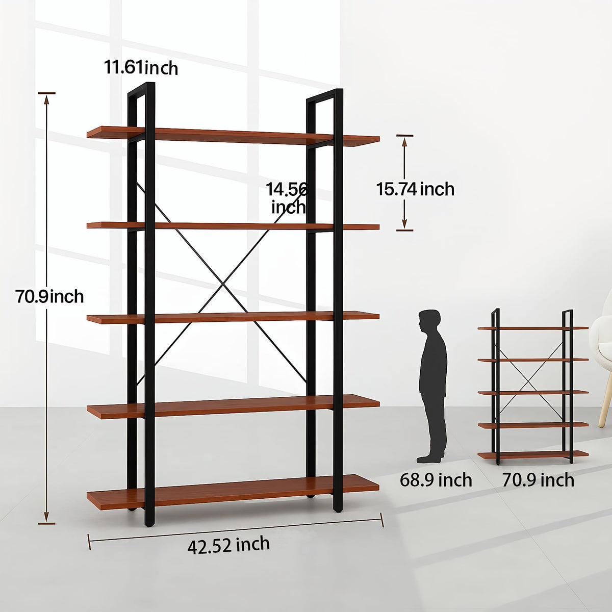 5 Tier Wood and Metal Bookshelf W891197