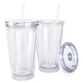 Clear 16oz Insulated Acrylic Tumbler with Lid and Straw, 2 Pack I1526