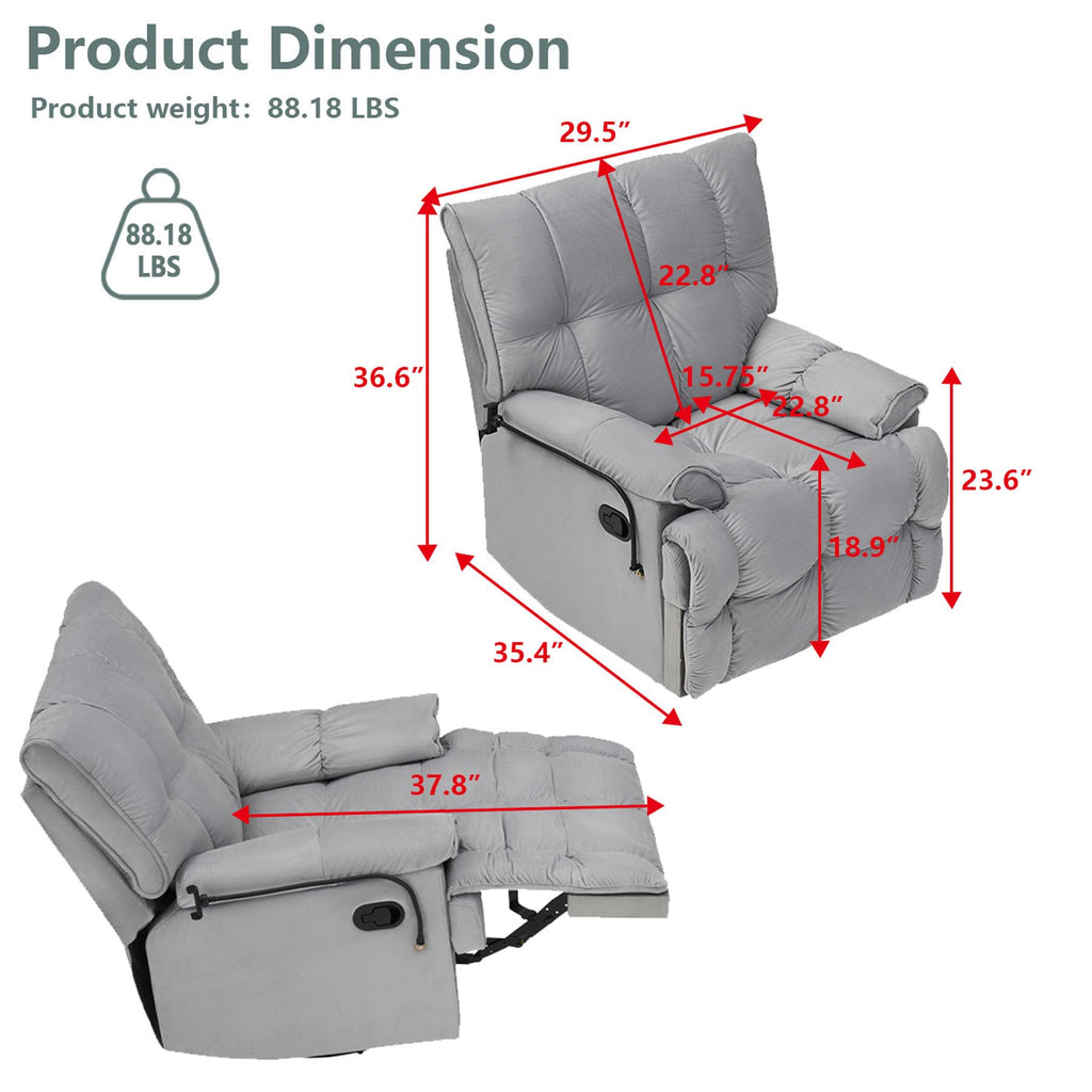 Gray Velvet Recliner Chair R397