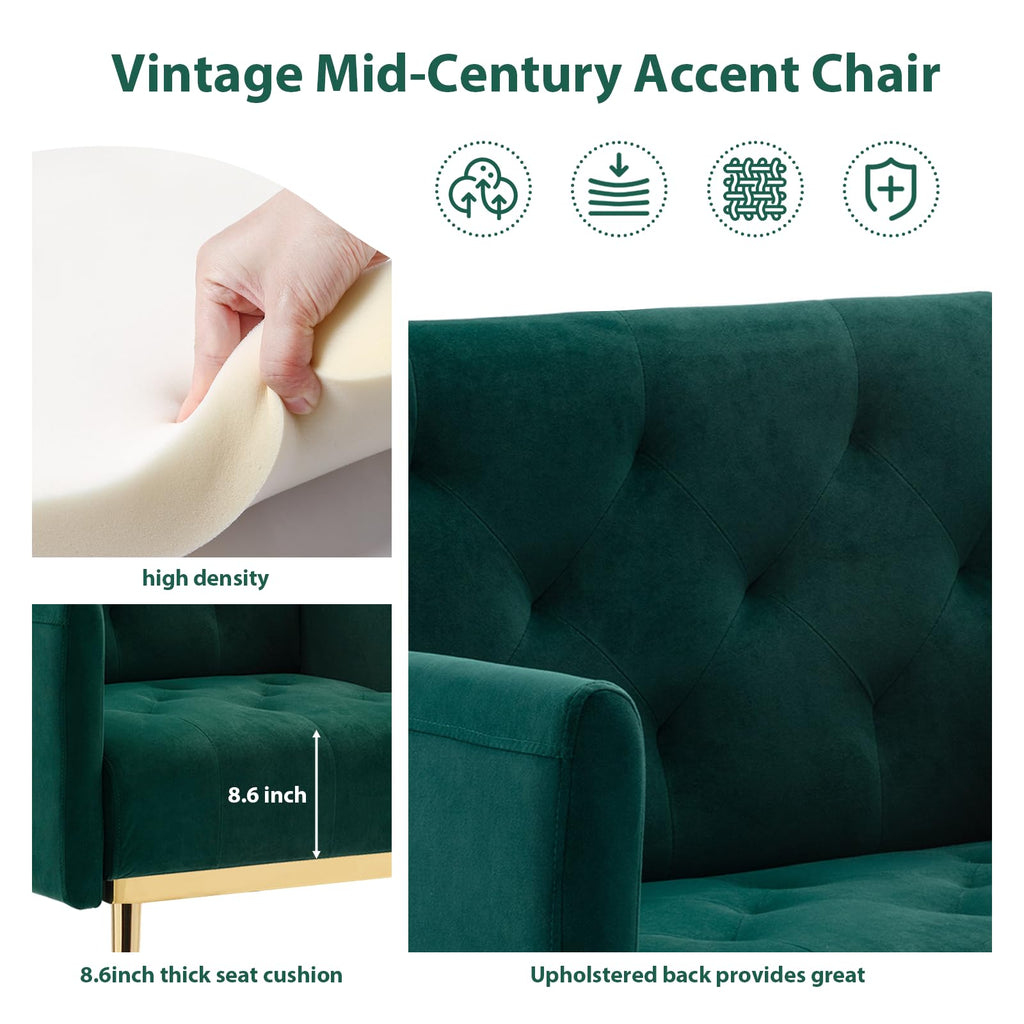 Green Velvet Button Tufted Armchair Set of 2 K594