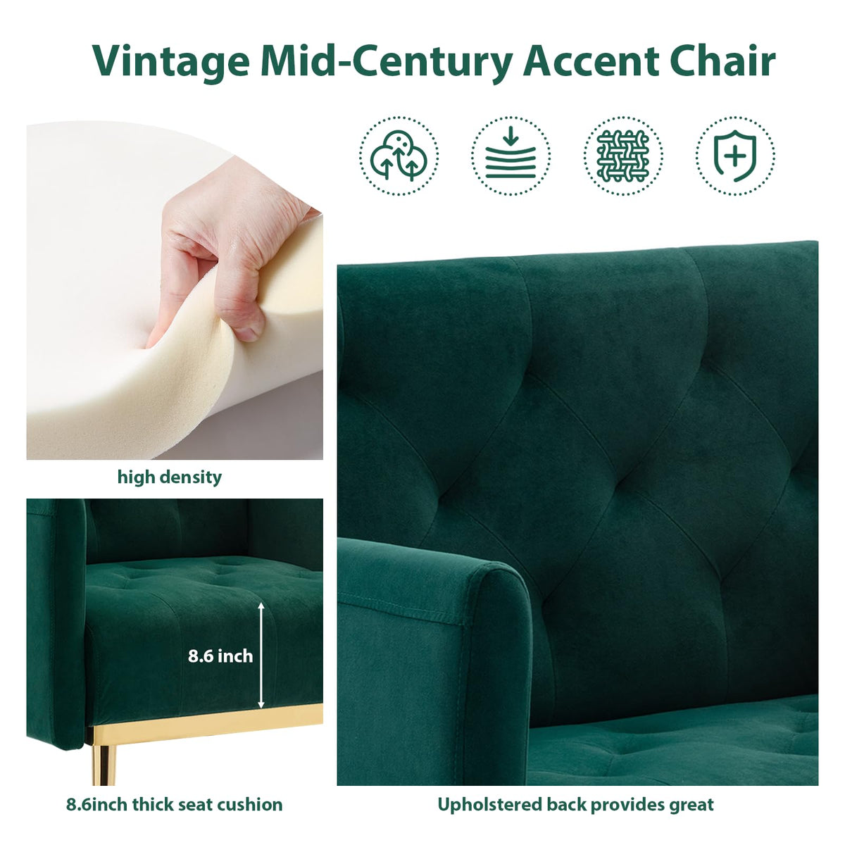 Green Velvet Button Tufted Armchair Set of 2 K594