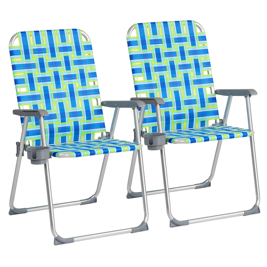 Aluminum Folding Patio Lawn Chairs Set of 2 with Cup Holder E246