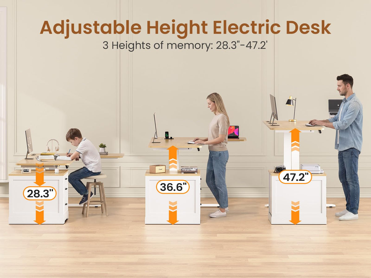 L Shaped Height Adjustable Standing Desk with 3 Drawers R147