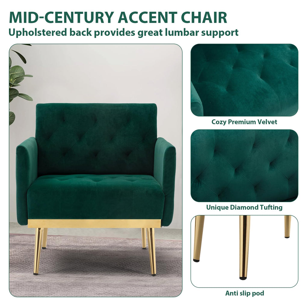 Green Velvet Button Tufted Armchair Set of 2 K594