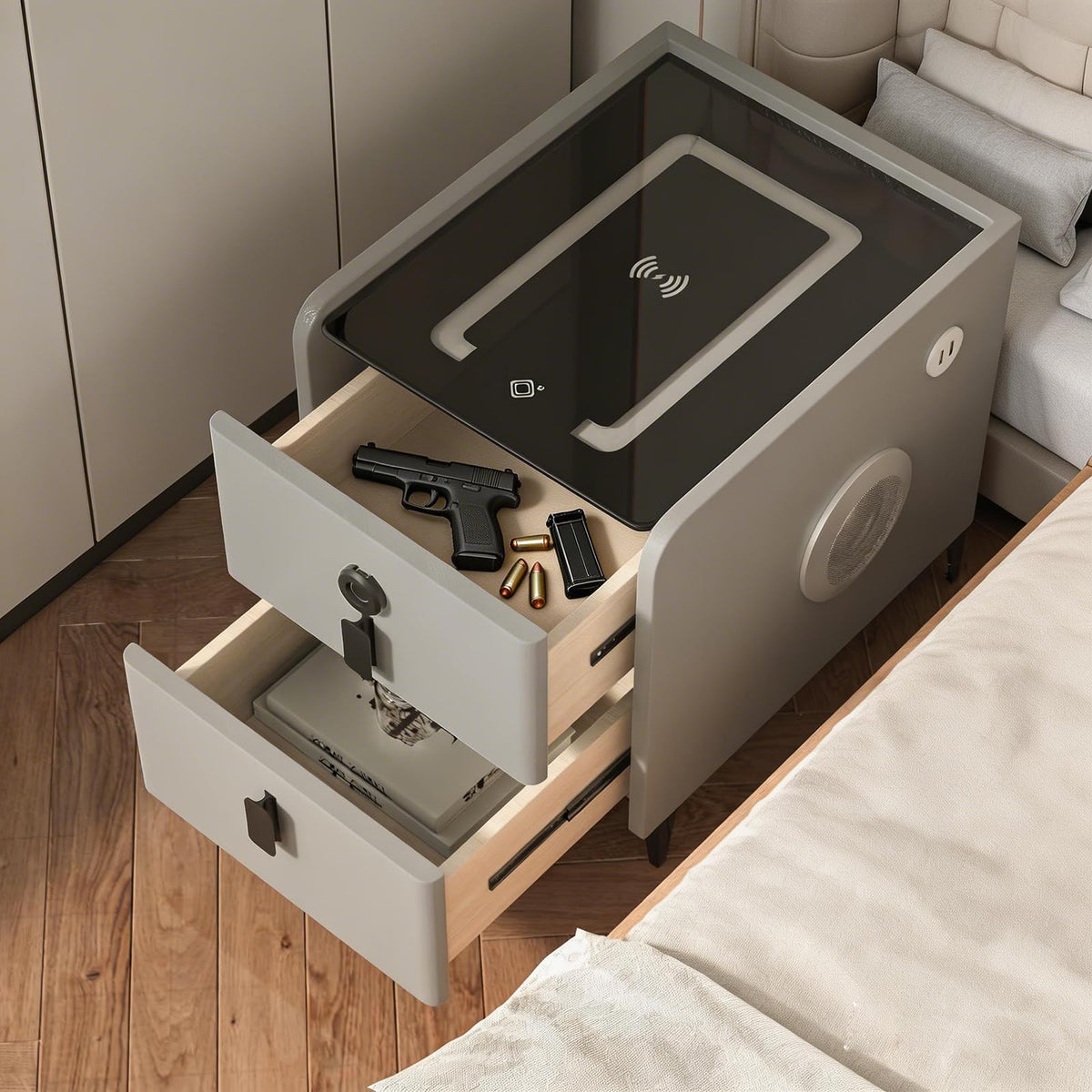 Wireless Charging Nightstand with 2 Drawers K8939