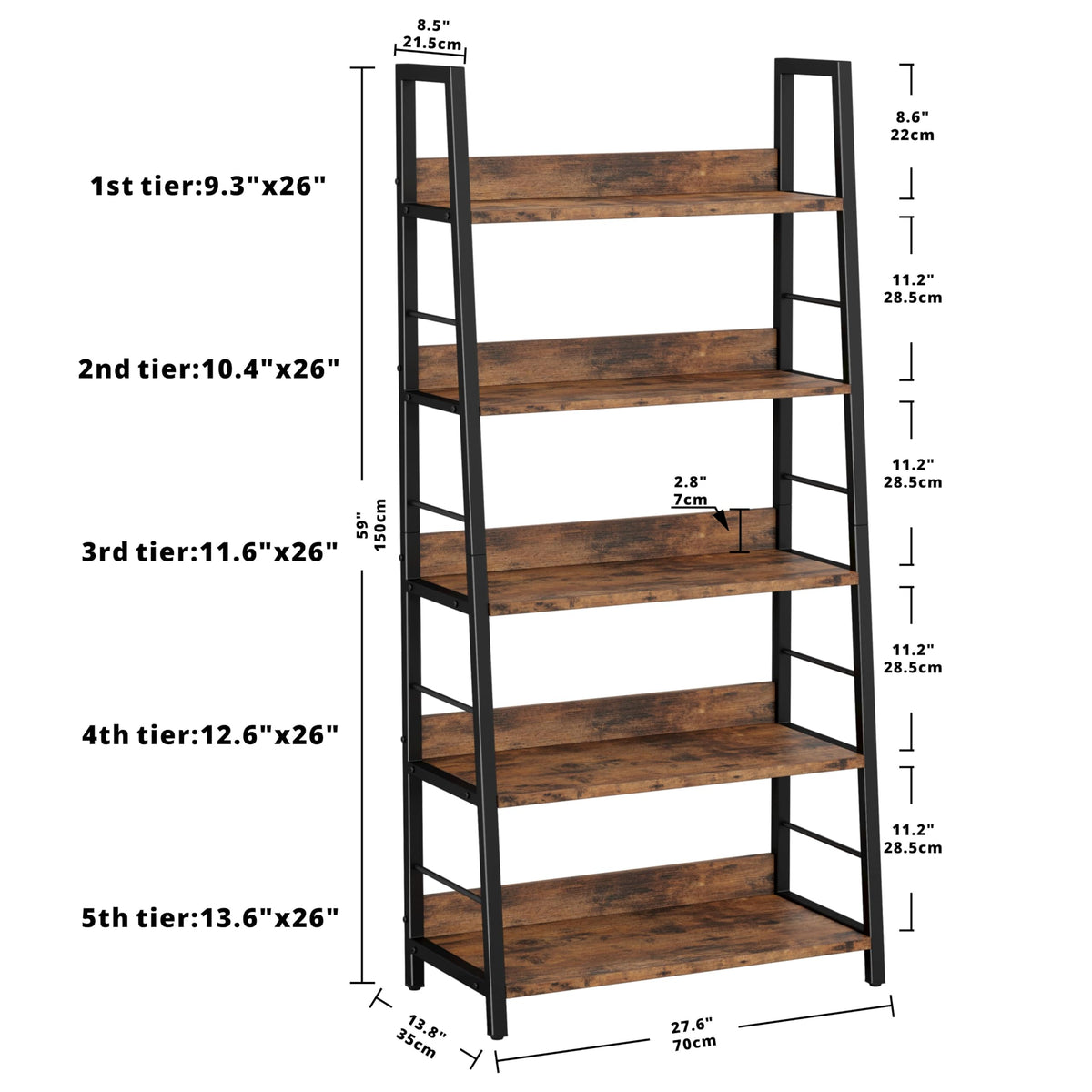 5 Tier Metal Frame Ladder Bookcase A2917