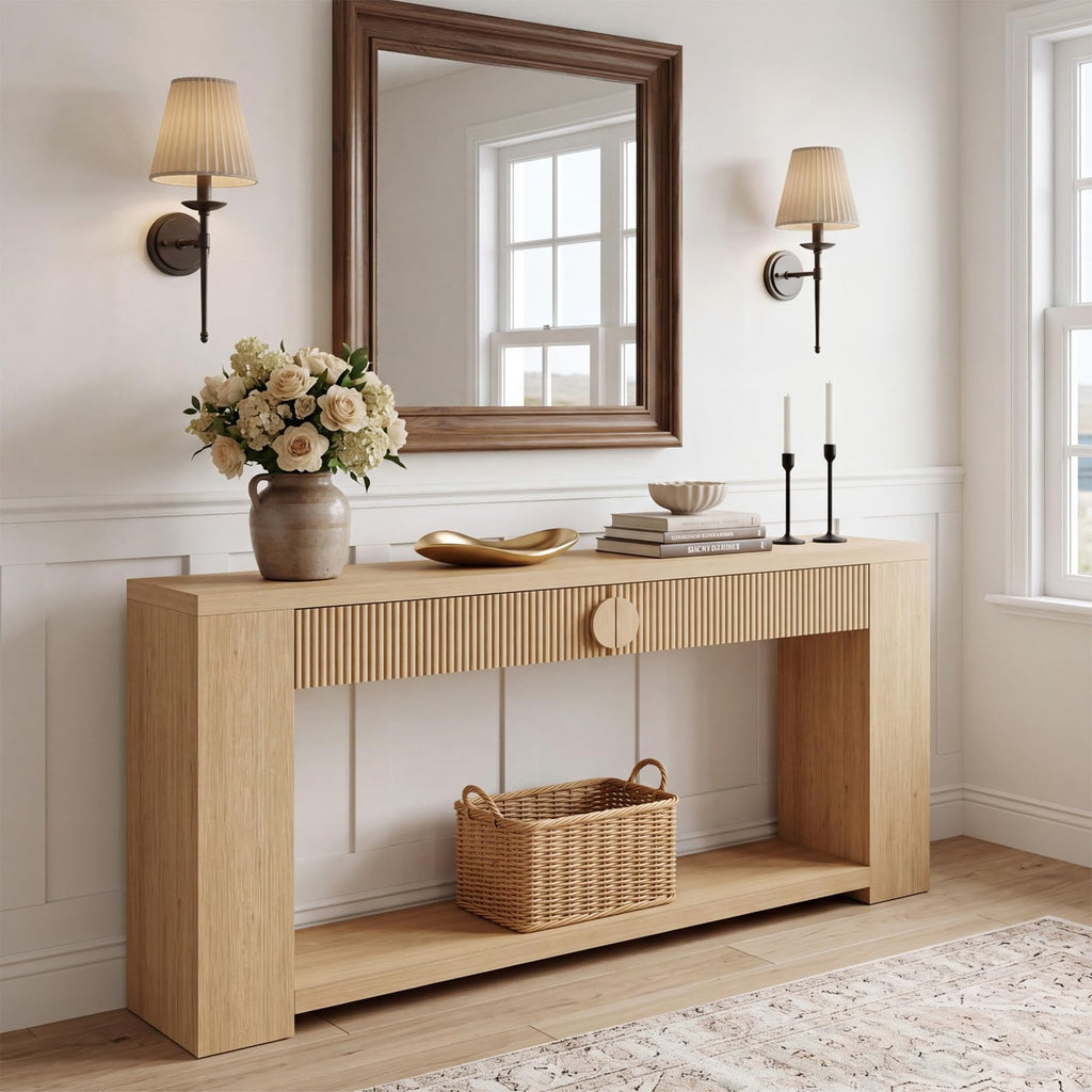 Oak Console Table with Storage Drawers T6205