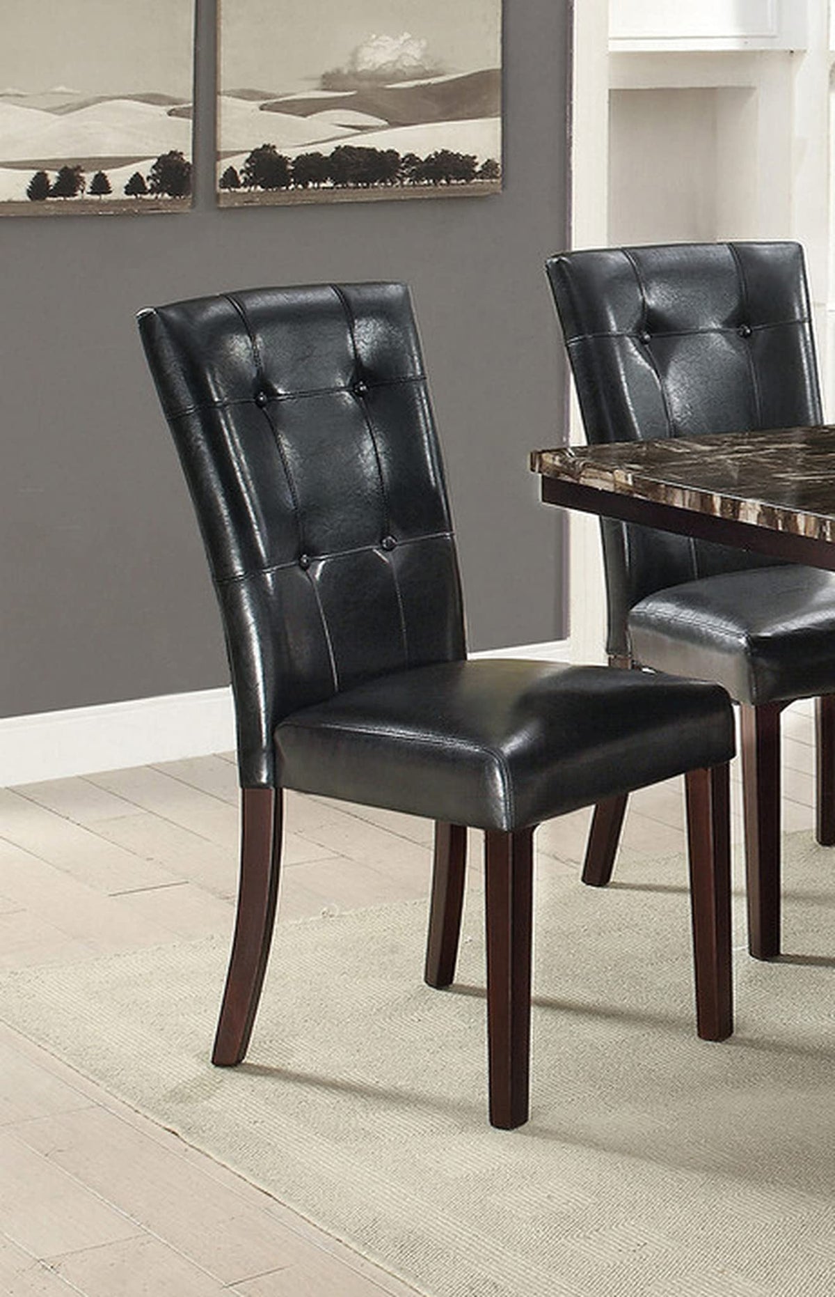 Set of 2 Black Faux Leather Tufted Dining Chairs N89752