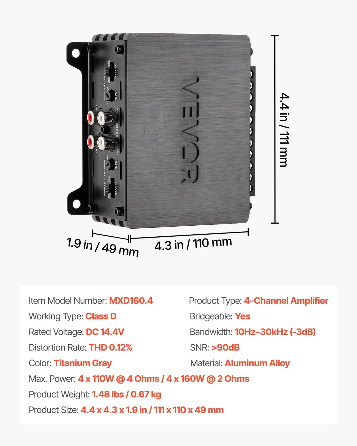 4 Channel Class D Car Audio Amplifier L404