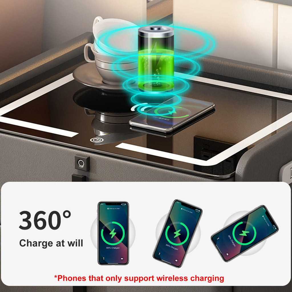 Khaki Nightstand with Wireless Charging Station and 3 Drawers X81105