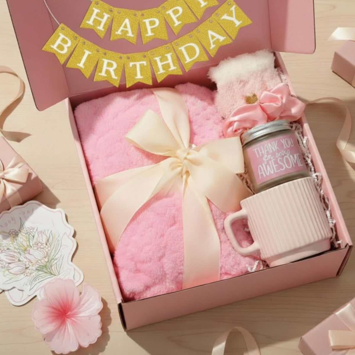 Birthday Gift Basket for Women, Spa Relaxation Set, Pink T7962