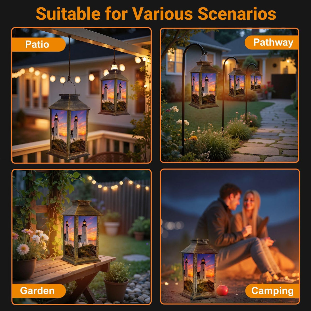 Solar Lantern Outdoor Waterproof LED Hanging Solar Lights E673869