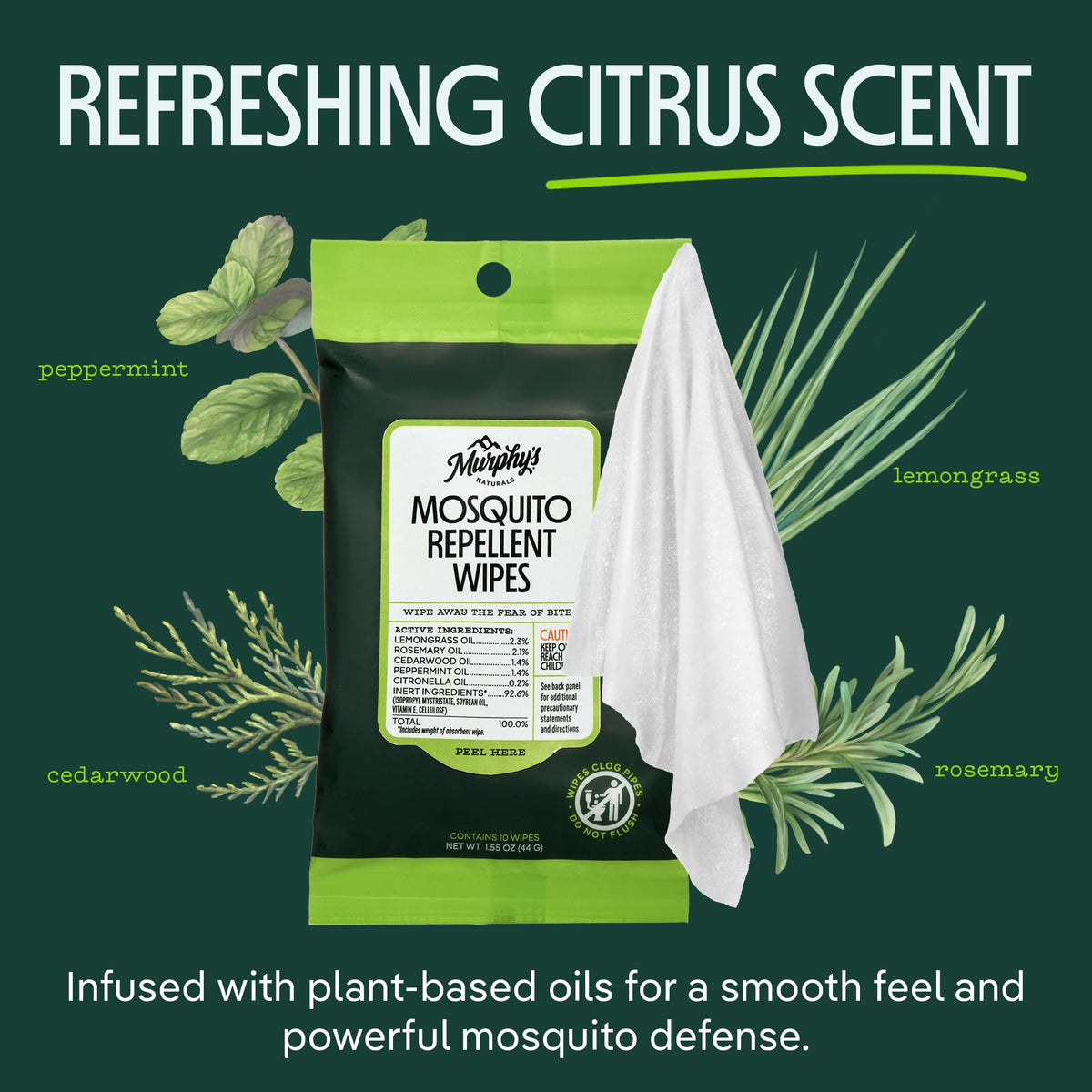 Plant-Based Mosquito Repellent Wipes 10 Count Pack of 3 K91537