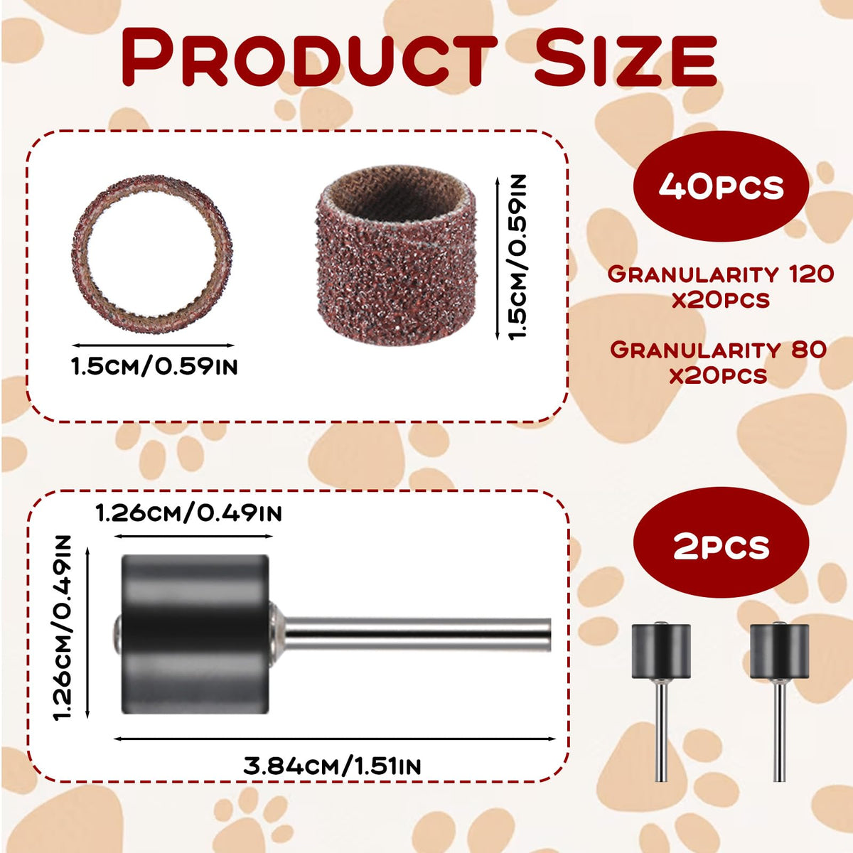 42 Pcs Pet Nail Grinder Replacement Kit with Sanding Bands J399702