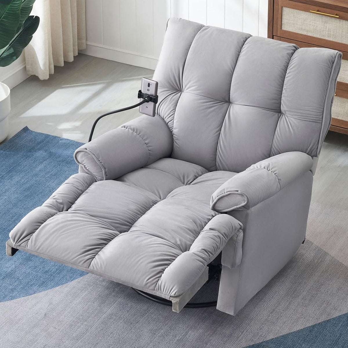 Gray Velvet Recliner Chair R397