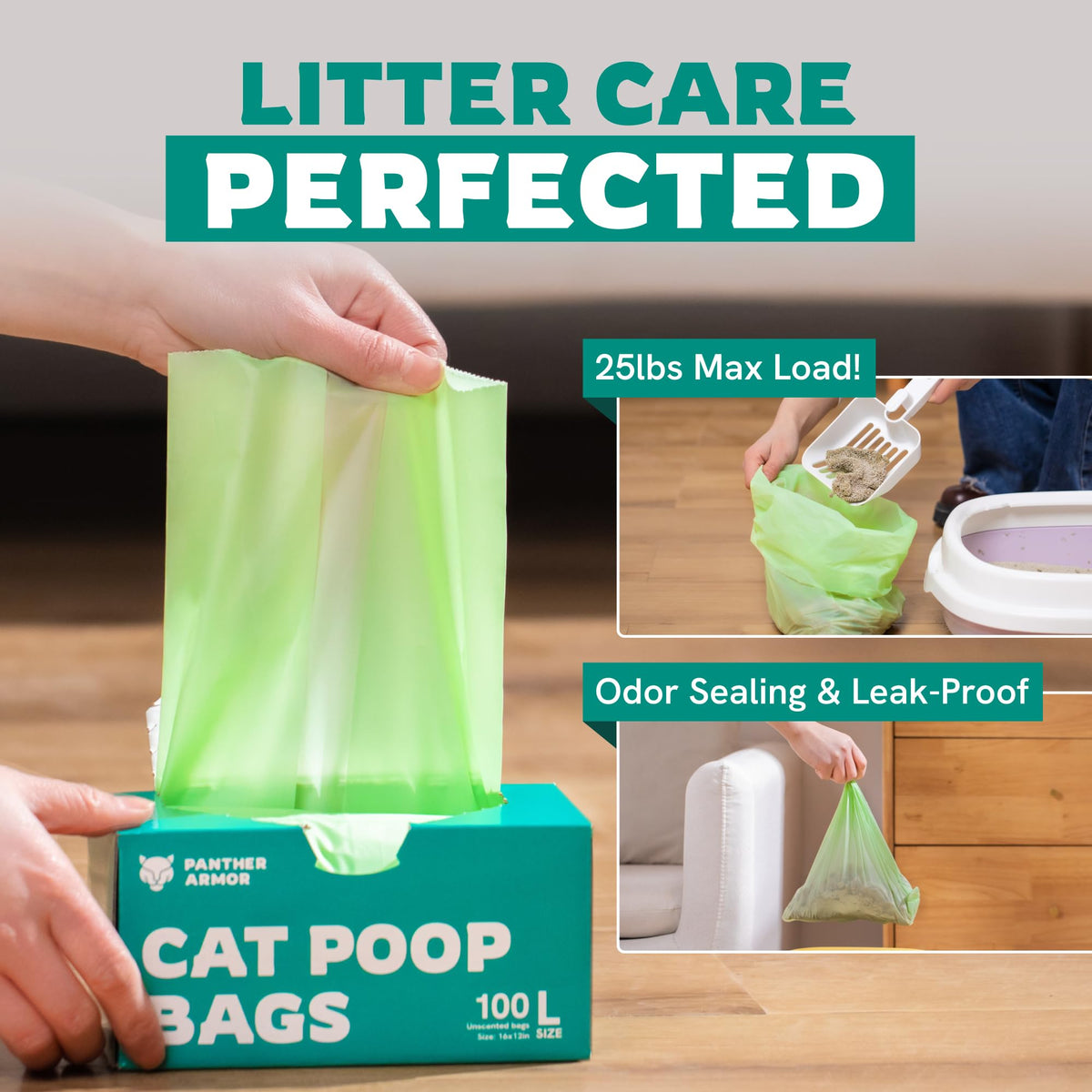 100 Large Compostable Unscented Cat Litter Bags D868